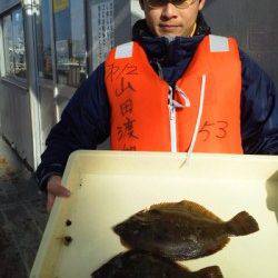 岸和田一文字 投げ釣りでカレイ34cm