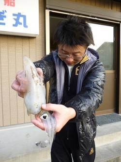 湯浅でエギング、3.5号シルバー系のエギで…