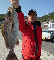 沖一文字内向きカゴ釣り、イサギ38cm釣れました！