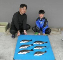 日引磯、親子で釣行♪　チヌ6匹の釣果☆