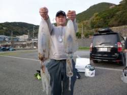 工場裏の波止 ヤエンでアオリイカ1.3～2…