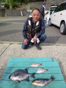 沖一文字外向きでカゴ釣り、イサギ&…