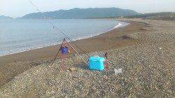 煙樹ヶ浜　投げ釣りでチャリコ22cm☆　イシゴカイならキスの期待も