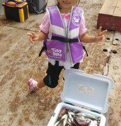 旧の赤灯台、お父さんと二人でサビキ釣り、沢山釣れました♪