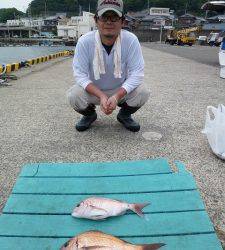 神谷沖一文字でのカゴ釣り、イサギにサバに大物マダイ