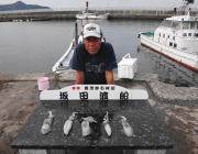 黒島の磯 パープルとピンクのエギでアオリの新子