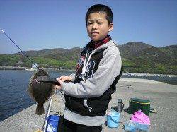 室津港　投げ釣りでカレイ35cm！ハネ・イイダコも