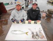 磯からのショアジギングでシオ46㎝がヒット…