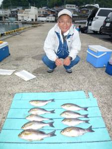 神谷沖一文字　カゴ釣りでマダイ・イサギの釣果