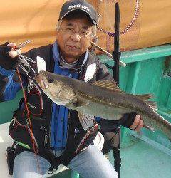 沖一文字北、のませでスズキ80センチ