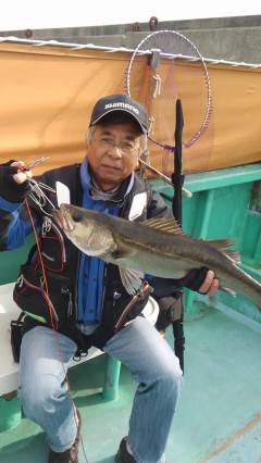 沖一文字北、のませでスズキ80センチ