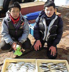 旧一文字赤灯、釣り少年達のサビキ釣果