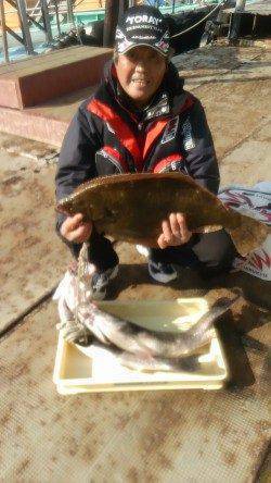 岸和田一文字　のませでヒラメ60cm＆スズキ