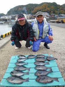 神谷沖一文字内向きでカゴ釣り　グレ14匹