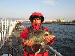 ズボ釣りでハネにチヌ 尼崎市魚つり公園