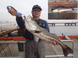 ウキ流し釣りでスズキ73cmがヒット！