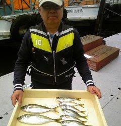 沖一文字白灯サビキで30cmの良型アジ！