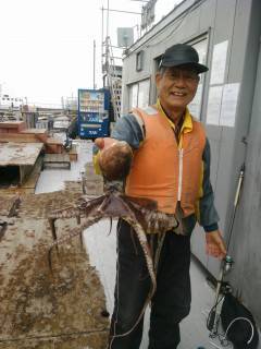 沖の一文字で良型のタコをキャッチ