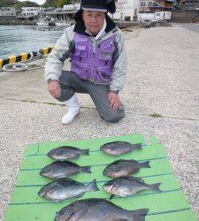 神谷沖一文字内向き、カゴ釣りでグレ〜43cm7枚！