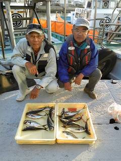 沖一文字白灯　サビキで30cm弱の良型アジ…