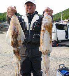 沖一文字内向きのウキ釣りでアオリイカ1.7kg&0.9kg