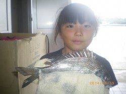 釣りガールがチヌをキャッチ　姫路市立遊漁センター