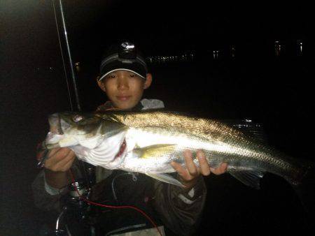 親子で雨後のシーバス狙い〜66cmの良型を…
