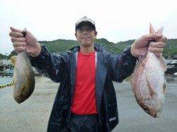 沖一文字内向き　カゴ釣りで良型マダイ・イサギ