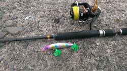 佐野漁港　シーバス狙い、開始２投の潮目でサ…