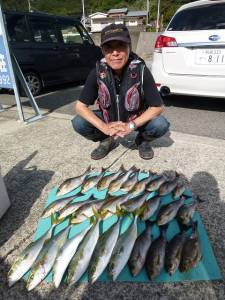 ヒラバエでのカゴ釣り釣果　イサギ、ハマチ好…