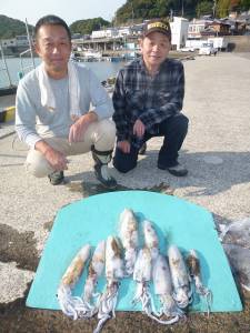 神谷崎地磯でのヤエン　2人でアオリ9杯