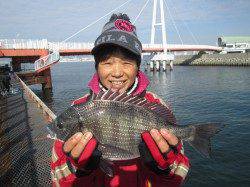 尼崎市立魚つり公園　今日もシラサエビに セイゴが高反応