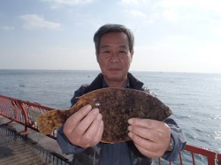 平磯海づり公園 投げ釣りでカレイ34cmを…