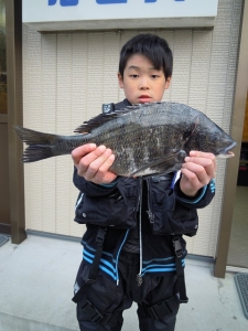 カルモ島でチヌ釣り　41cmを良型をお子様…