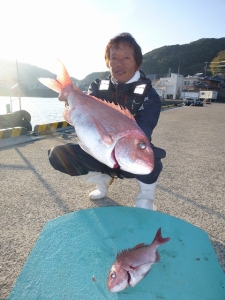 神谷一文字　カゴ釣りでマダイの釣果