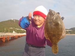 神戸市立須磨海づり公園　投げ釣りで良型カレイ♪