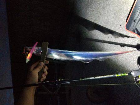 仕事帰りに台風到着前にワインド太刀魚