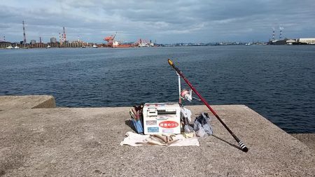 播磨新島赤灯台波止でキス狙い