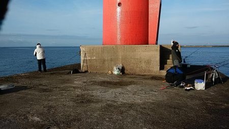播磨新島赤灯台波止でキス狙い