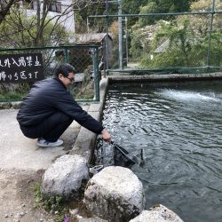 千早川マス釣場 嵐でも好調