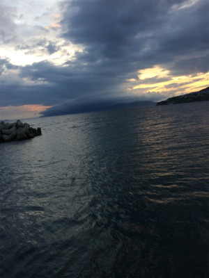 雨のなかエギング