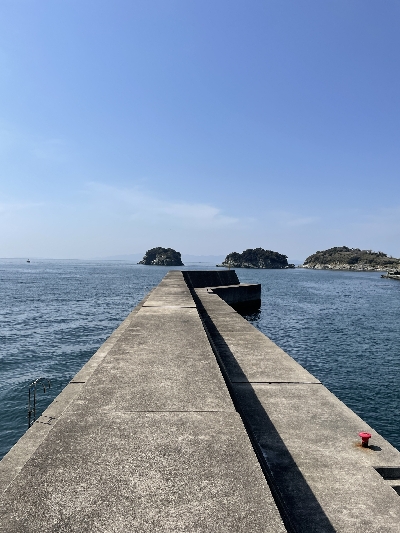 沖堤防で通し釣り