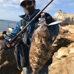 沖磯のジグパラダメージ鱗と餌木蔵ベイトフェザー