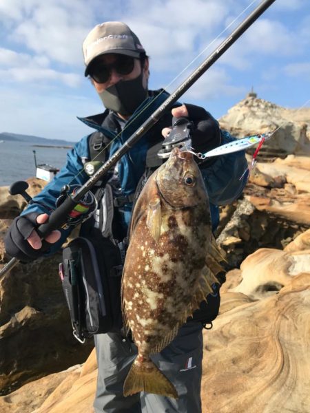 沖磯のジグパラダメージ鱗と餌木蔵ベイトフェザー