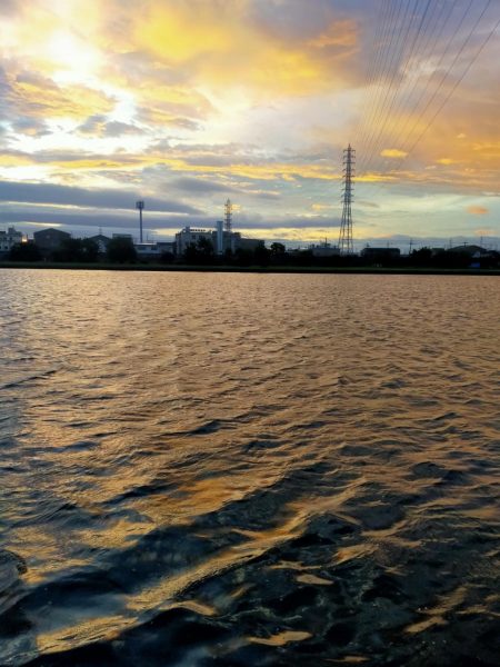 強風の武庫川で