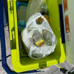 清掃活動：筏でヒラメ