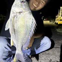 今季初チヌを息子釣ってくれました